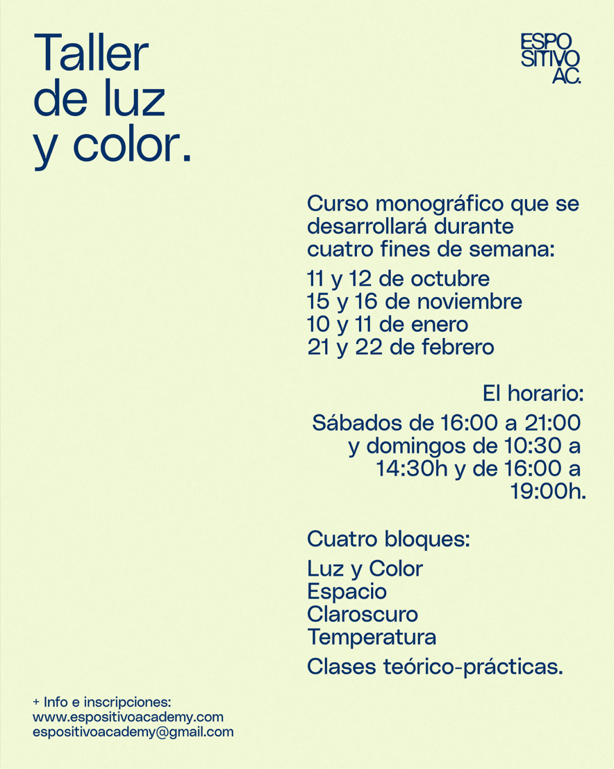 Taller de Luz y Color con Irene Cuadrado · En cuatro encuentros (OCT/NOV/ENE/FEB)